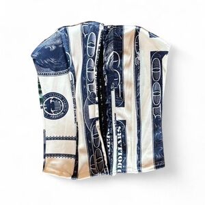 Say what Blue Green White Dollar Design design Lace Up Back Corset Top